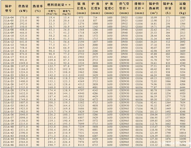 帕雷士锅炉参数